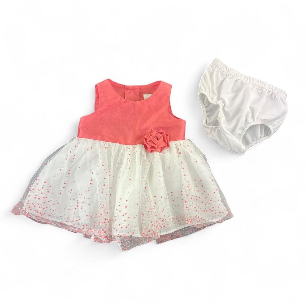 pink and white formal baby girl's dress and diaper cover size 0-3 months